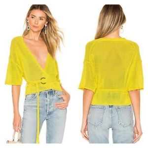 FREE PEOPLE Hello Yellow Tie Waist Knitted Cropped Textured Cardigan XS